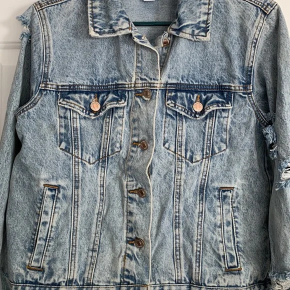 DISTRESSED Light Blue Button Front JEAN JACKET - Picture 2 of 9